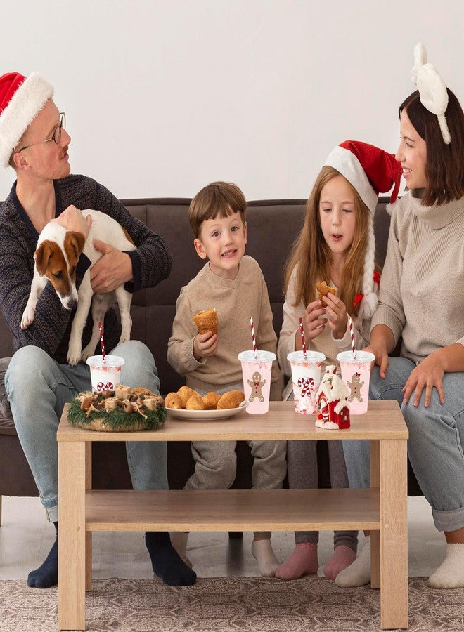 JarThenaAMCS 60Pcs Christmas Plastic Cups with Lids Straws Drinking Cup 12oz Gingerbread Man Candy Cane Disposable Cups for Xmas Winter Holiday - Image 5